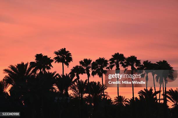 The atmosphere at sunset during day 1 of the 2016 Coachella Valley Music & Arts Festival Weekend 2 at the Empire Polo Club on April 22, 2016 in...