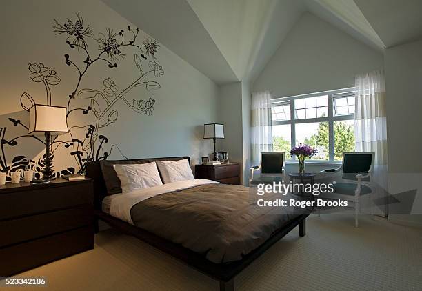 wall painting in contemporary bedroom - bedroom ceiling stock pictures, royalty-free photos & images