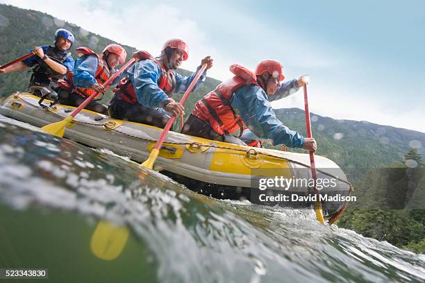 group of men whitewater rafting - rafting fotografías e imágenes de stock