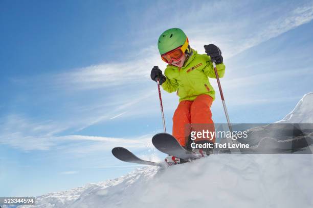 boy skiing - kids ski stock-fotos und bilder