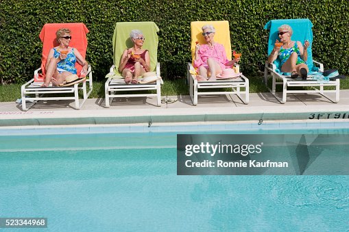 Senior Friends Poolside with Drinks Senior Friends Poolside with Drinks