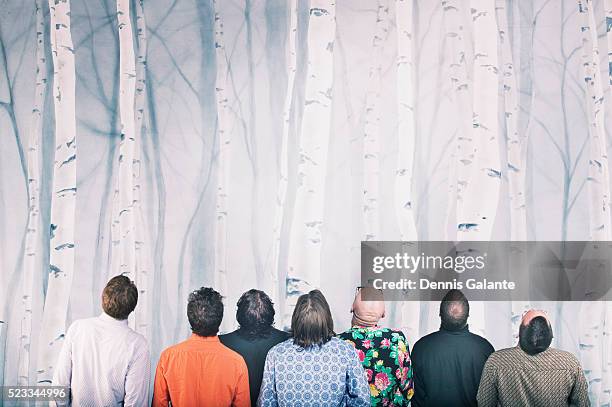 group staring at forest mural - group of people looking up stock pictures, royalty-free photos & images