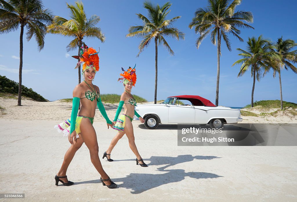 Tropicana Dancers at the beach. Havana. Cuba.