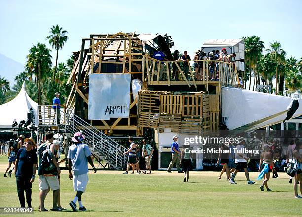 Armpit art installation by Katrina and Andris Eglitis Riga is seen during day 1 of the 2016 Coachella Valley Music & Arts Festival Weekend 2 at the...