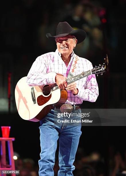 Recording artist George Strait performs during the first of his "Strait to Vegas" shows at T-Mobile Arena on April 22, 2016 in Las Vegas, Nevada.