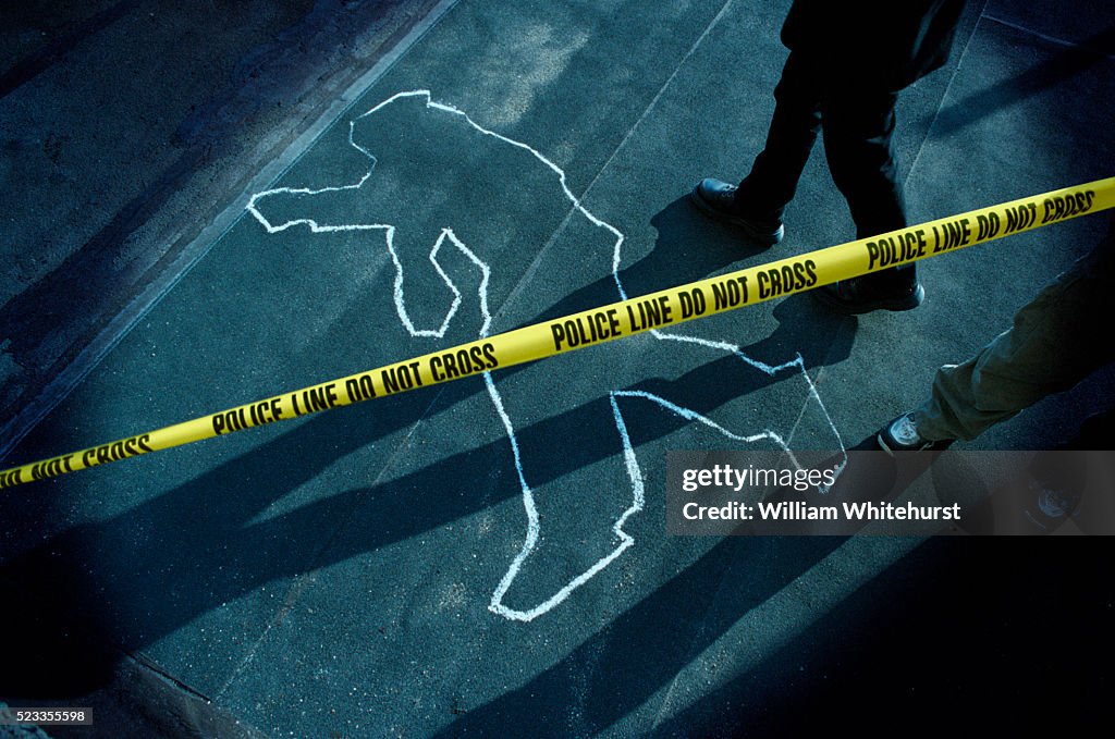 Chalk Outline at Police Crime Scene