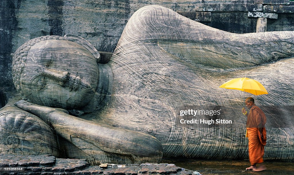Buddhist Monk at the Gal Vihara. Sri Lanka