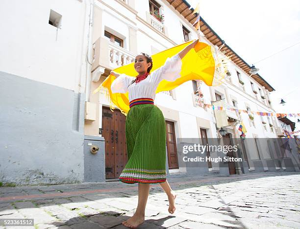 traditional ecuadorian dancer, quito, pichincha province, ecuador - traditional ceremony stock pictures, royalty-free photos & images