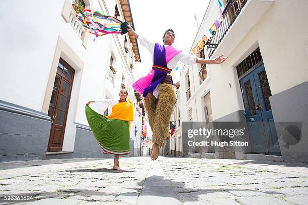 traditional ecuadorian dancers, quito. ecuador - equador imagens e fotografias de stock