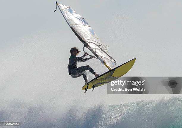 windsurfing. aerial off the lip - vintage surf stock pictures, royalty-free photos & images