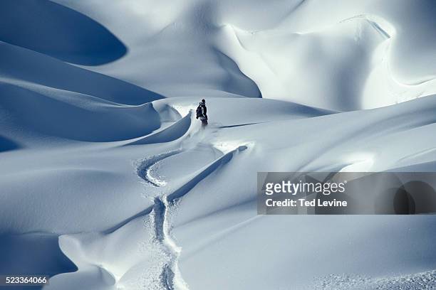 snowboarder riding in powder snow, austria, europe - boarding stock pictures, royalty-free photos & images