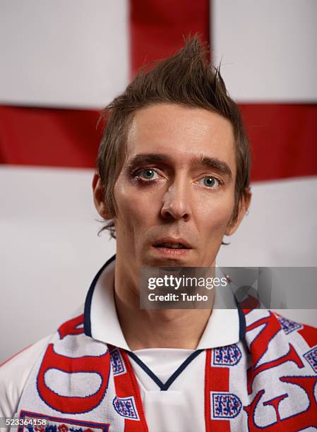 english soccer fan with a black eye - hooligan stock pictures, royalty-free photos & images