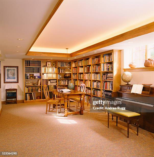 basement with library - basement stock pictures, royalty-free photos & images