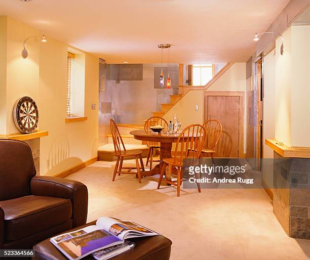 finished basement with metal paneling - basement stock pictures, royalty-free photos & images