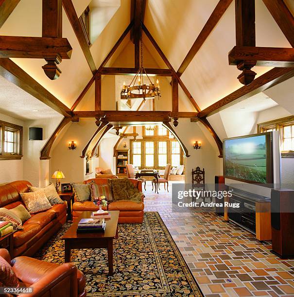 contemporary touches in tudor-style home - high ceiling stock pictures, royalty-free photos & images