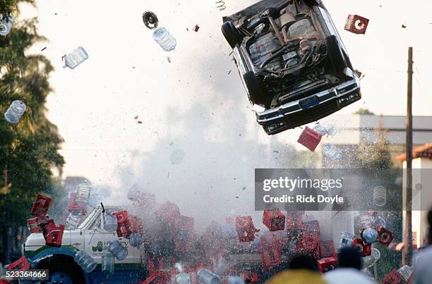 car crashing into delivery truck - 衝突事故 ストックフォトと画像