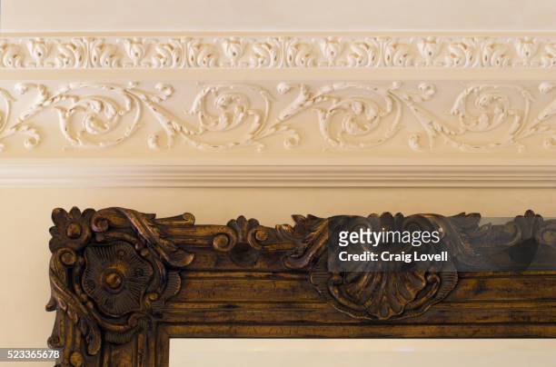 detail of plasterwork and wall mirror frame - mould stock pictures, royalty-free photos & images