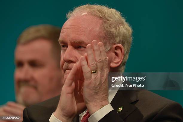 Martin McGuinness, an Irish republican Sinn F��in politician and the deputy First Minister of Northern Ireland at the Sinn F��in Ard Fheis 2016 that...