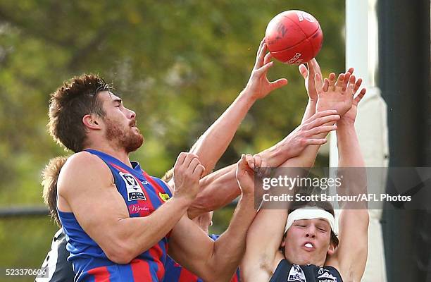 Jesse Glass-McCasker of the Northern Blues and Khan Haretuku of Port Melbourne during the VFL round 3 match between the Northern Blues and Port...