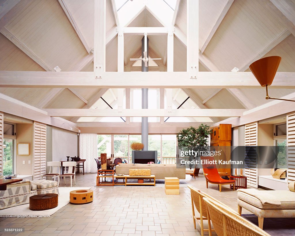 Light-filled House with Vaulted Ceiling and Eclectic Furnishings