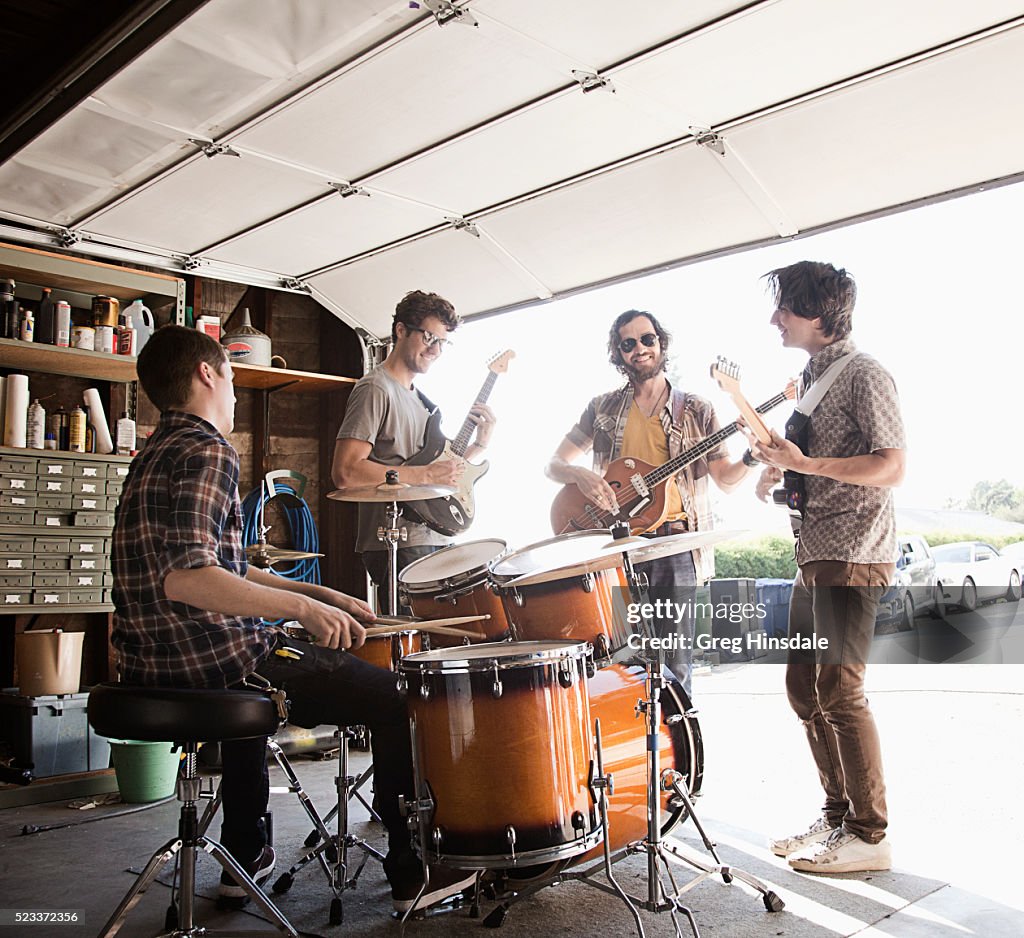 Band rehearsing in garage