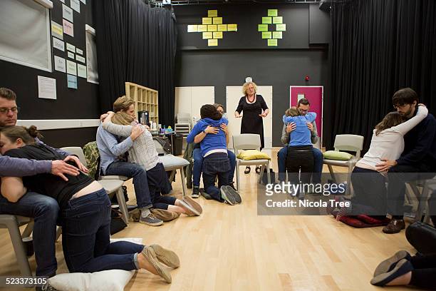 antenatal class, practicing labour positions - antenatal class stock pictures, royalty-free photos & images