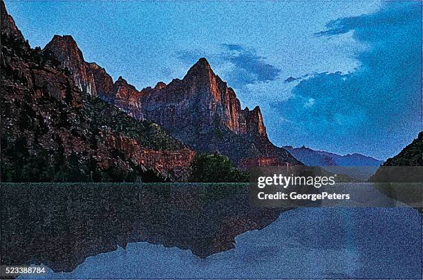 ilustrações, clipart, desenhos animados e ícones de parque nacional de zion após as enchentes. - canyon