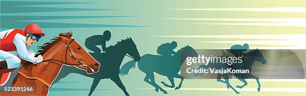 ilustrações, clipart, desenhos animados e ícones de corrida de cavalos de cor e silhuetas - pista de corrida