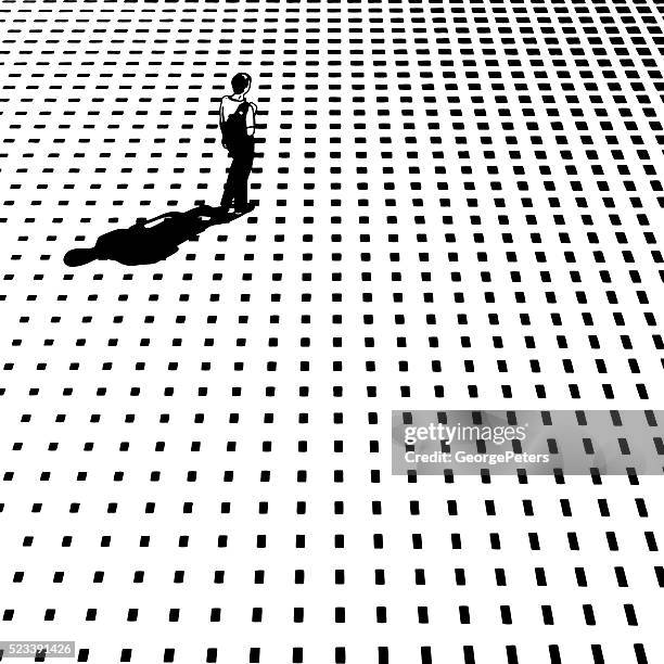 ilustraciones, imágenes clip art, dibujos animados e iconos de stock de hombre joven caminando sola en el ciberespacio - cuenca característica de la tierra