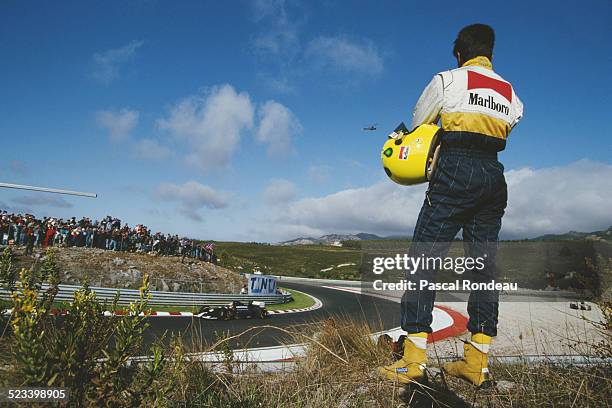 Christian Fittipaldi of Brazil and driver of the Minardi Team Minardi M193 Ford HB V8 during practice for the Portuguese Grand Prix on 25 September...