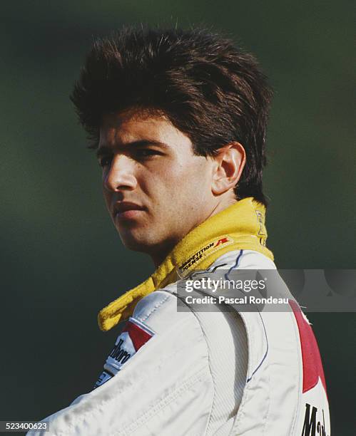 Christian Fittipaldi of Brazil and driver of the Minardi Team Minardi M193 Ford HB V8 during practice for the Portuguese Grand Prix on 25 September...