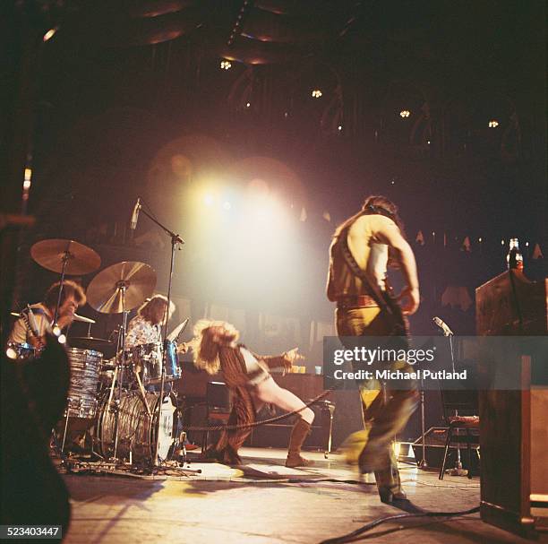 British rock group Jethro Tull performing at the Royal Albert Hall, London, 13th October 1970. Left to right: Clive Bunker, Martin Barre, Ian...