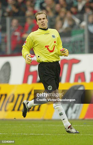 Goalkeeper Robert Enke of Hannover 96 runs into position during their Bundesliga match against Vfl Wolfsburg on October 17, 2004 at AWD Arena in...
