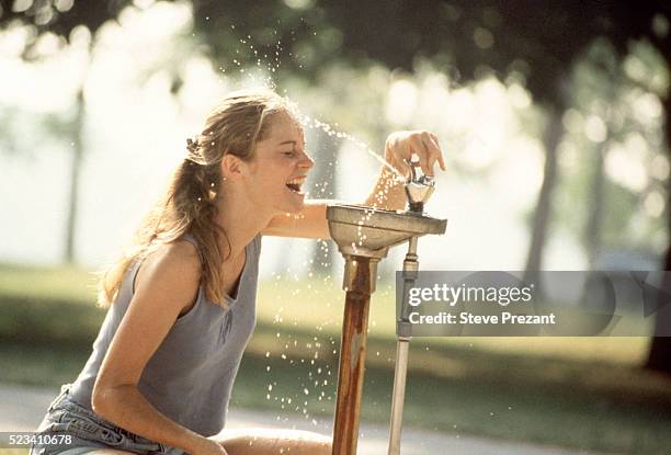 getting wet at drinking fountain - feber bildbanksfoton och bilder