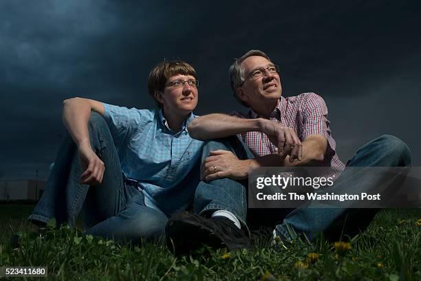 Reverend Mike Tupper has set up a tent outside the United Methodist Church in Fulton, Maryland on April 02, 2016. He is pictured with his daughter...