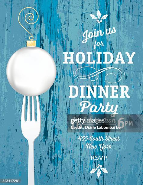 christmas dinner invitation template with ornament and fork - dinner invitation vector stock illustrations