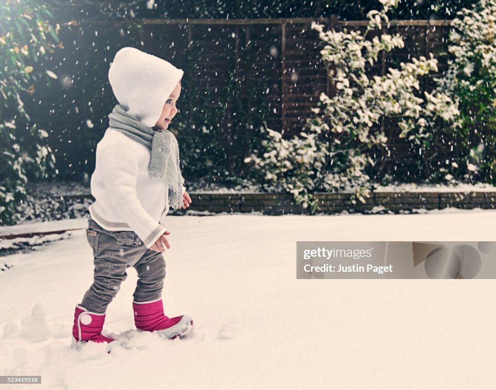 Baby Girl (12-23 months) Walking in Snow