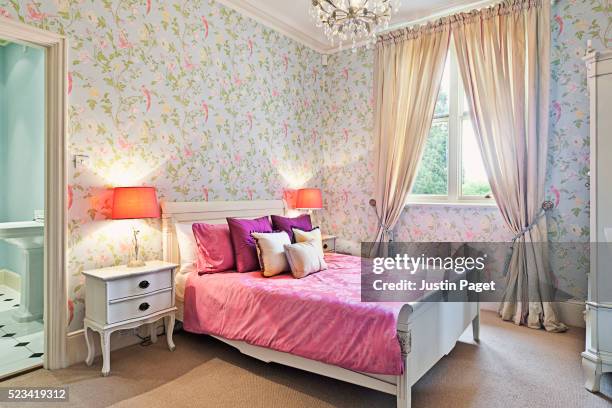 interior shot of a bedroom - bedroom curtains stock pictures, royalty-free photos & images