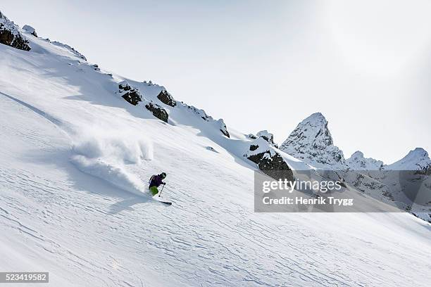 powder skiing - powder snow imagens e fotografias de stock