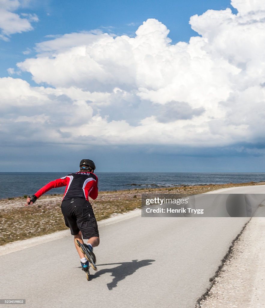 Inline skating near the sea
