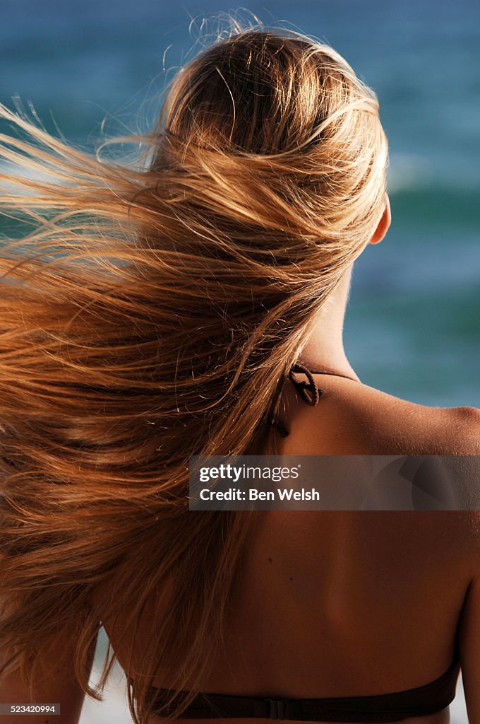 Young Woman with Blond Blowing Hair