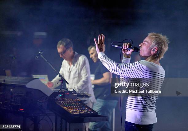 Musician Karl Hyde and Rick Smith of Underworld perform onstage during day 1 of the 2016 Coachella Valley Music & Arts Festival Weekend 2 at the...