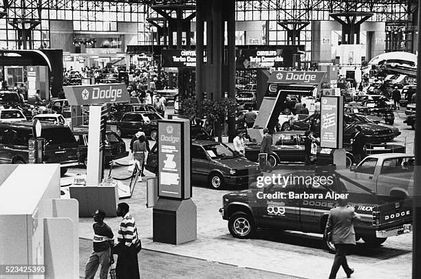 Cars on display at the New York International Auto Show, Jacob Javits Convention Center, New York City, USA, April 1987.