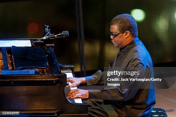 American Jazz pianist Marcus Roberts plays the music of Fats Waller at the Jazz at Lincoln Center concert 'Fats Waller: A Handful of Keys' in the...