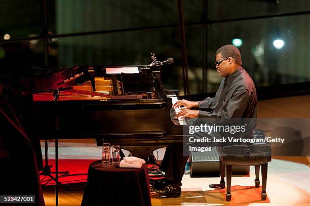 American Jazz pianist Marcus Roberts plays the music of Fats Waller at the Jazz at Lincoln Center concert 'Fats Waller: A Handful of Keys' in the...