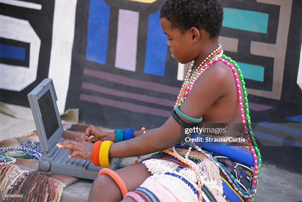 Village Teen Girl Using Laptop
