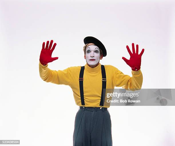 mime in invisible box - pantomime stock pictures, royalty-free photos & images