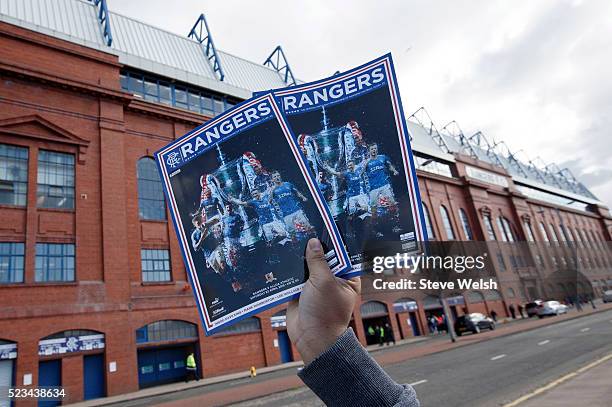 Rangers Fans start to arrive at Ibrox stadium before the Scottish Championship match between Rangers and Alloa at Ibrox Stadium on April 23, 2016 in...