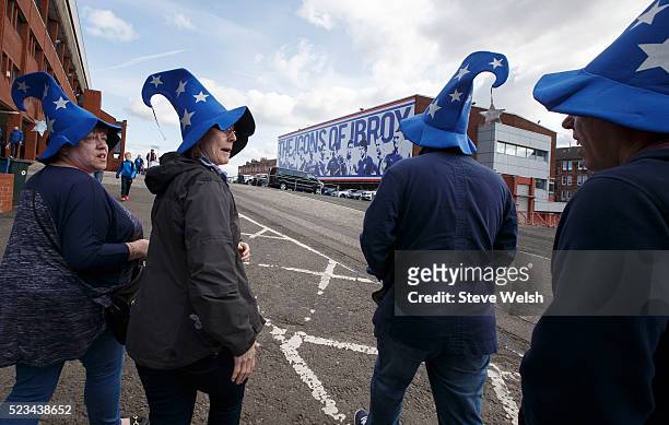 Rangers Fans start to arrive at Ibrox stadium before the Scottish Championship match between Rangers and Alloa at Ibrox Stadium on April 23, 2016 in...