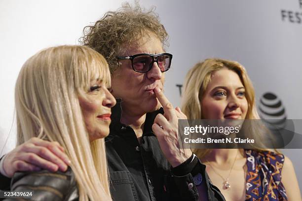 Pati Rock, Mick Rock and Natalie Rock attend the screening of "SHOT! The Psycho-Spiritual Mantra of Rock" during the 2016 Tribeca Film Festival held...